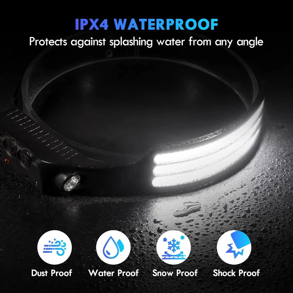 Linterna Frontal LED COB Recargable USB 1200mAh para Camping