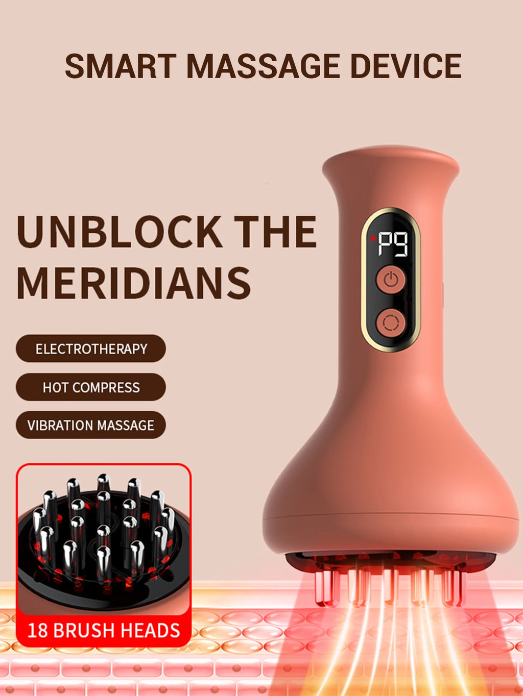 Cepillo meridiano eléctrico, vibración de microcorriente, compresa caliente, dispositivo masajeador de raspado para el cuerpo, herramientas de masaje anticelulítico