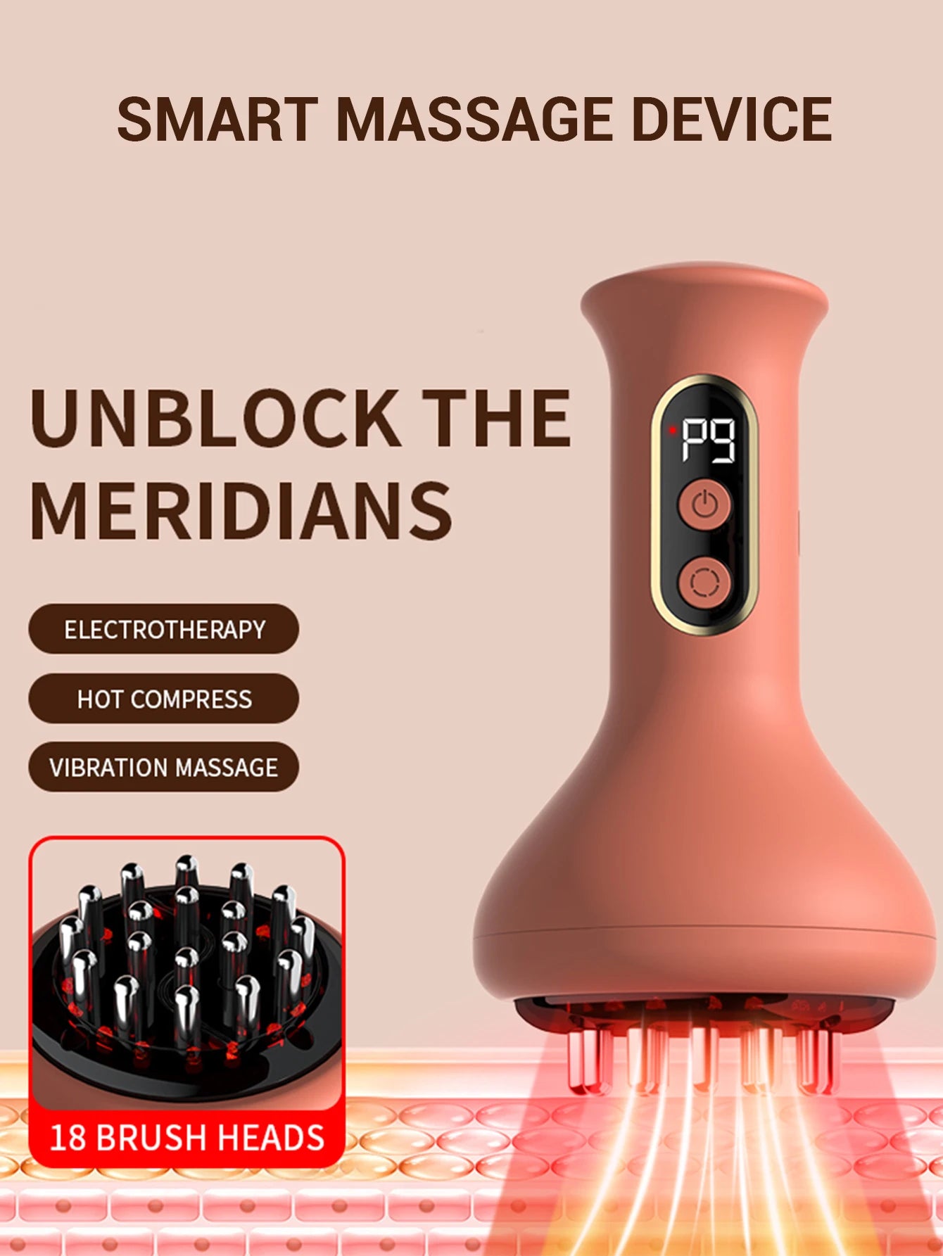 Cepillo meridiano eléctrico, vibración de microcorriente, compresa caliente, dispositivo masajeador de raspado para el cuerpo, herramientas de masaje anticelulítico