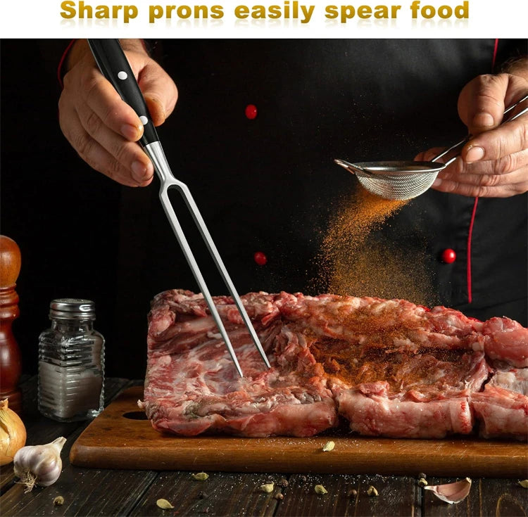 Tenedor para carne, tenedor para tallar carne de acero inoxidable con mango largo, tenedor para parrilla de punta afilada, tenedor para servir pollo, pavo, ternera JT566