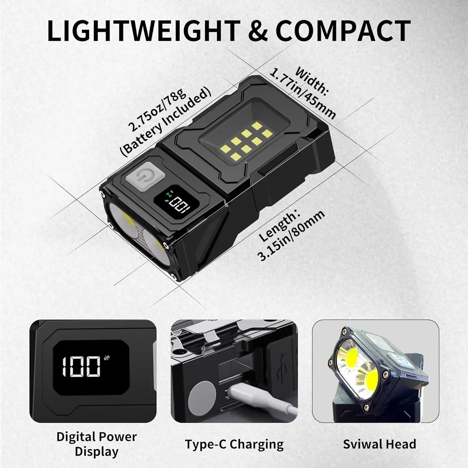 Mini Linterna LED COB Recargable USB con Imán Camping Emergencia