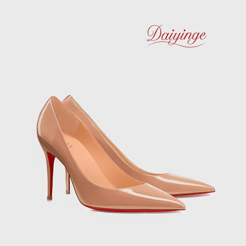 Stilettos de Mujer Charol Suela Roja Punta Fina Tacón Alto