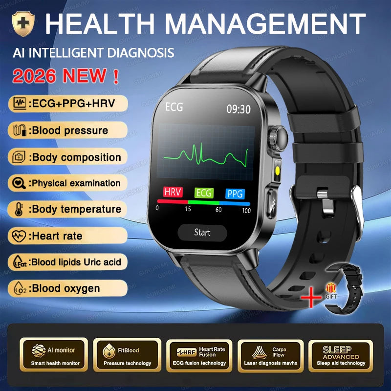 Reloj Inteligente ECG con Diagnóstico Preciso de Salud, Presión Arterial y Ácido Úrico