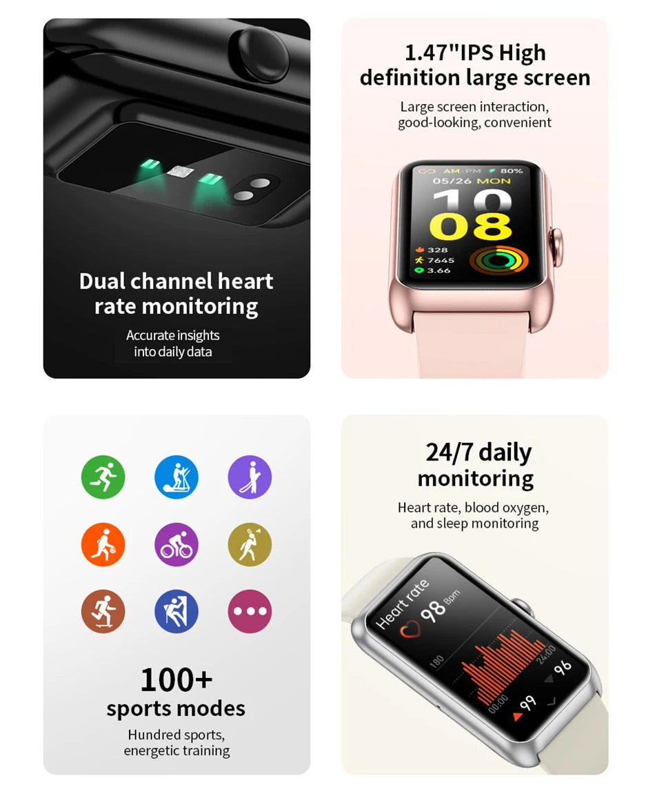 Smartwatch LIGE con pantalla táctil 1.47 pulgadas y 100+ modos deportivos