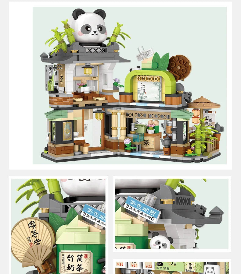 LOZ - Juego de Bloques de Construcción de la Serie Escena Urbana Plegable, Casa de Té Panda, Cafetería, Adorno de Escritorio, Regalo de Cumpleaños para Adultos
