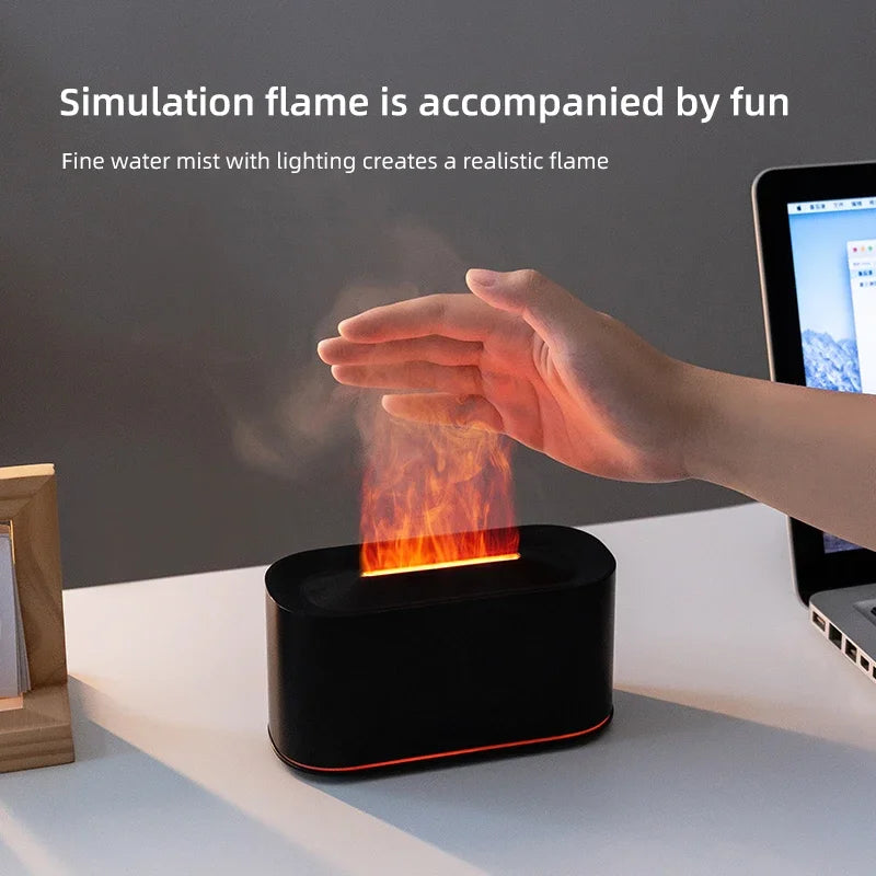 Máquina de aromaterapia con llama, atomización de luz colorida, luz de ambiente de escritorio delicada, adecuada para oficina, dormitorio, sala de estar