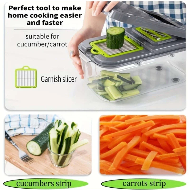 Set 22 Piezas Picadora Manual Cortador Verduras y Cebolla