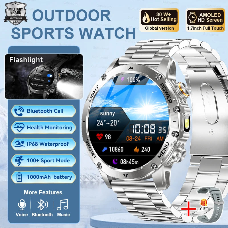 Reloj Inteligente Deportivo AMOLED con Batería 1000mAh, Brújula y GPS