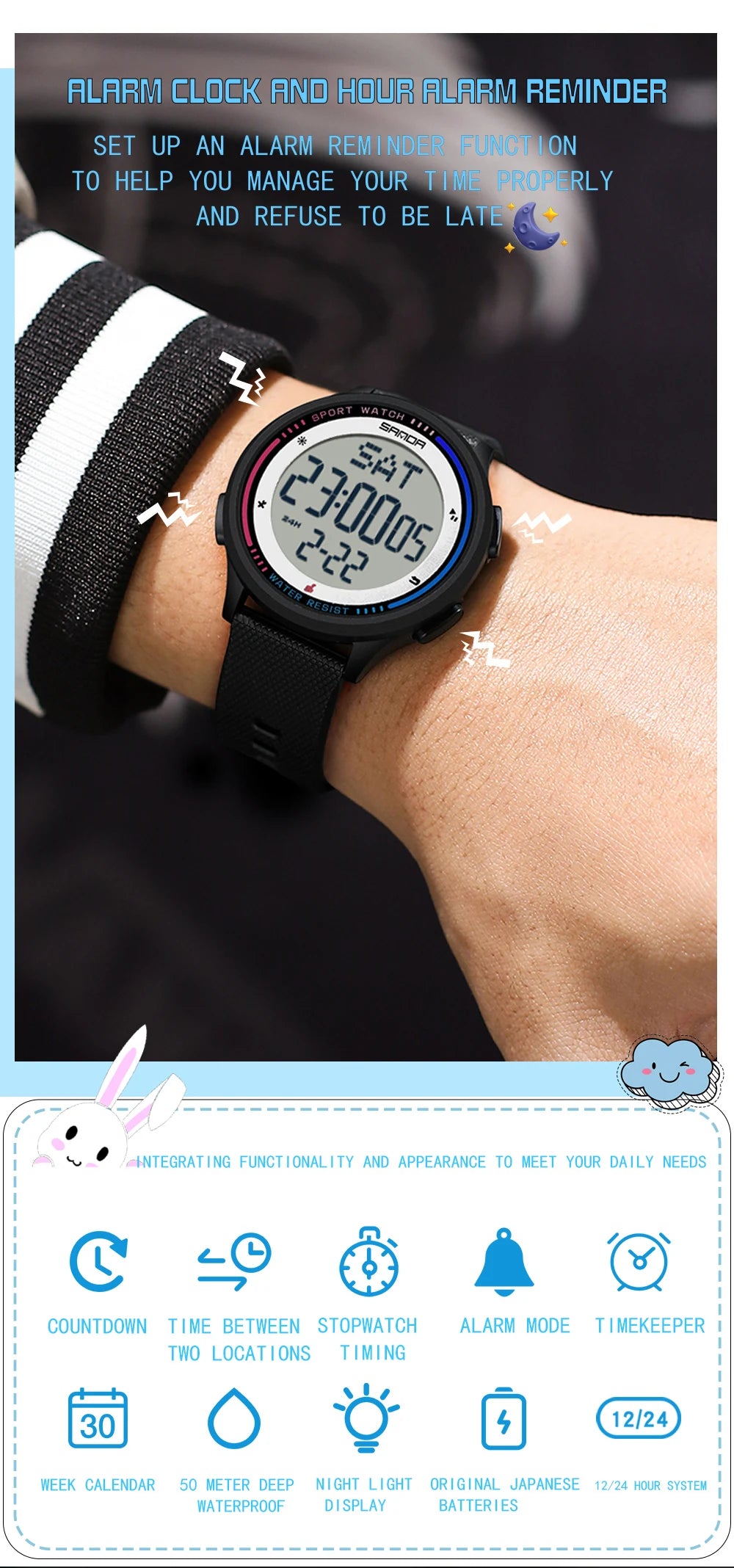 Reloj Digital SANDA 6158 para Niños y Adolescentes, Deportivo Impermeable