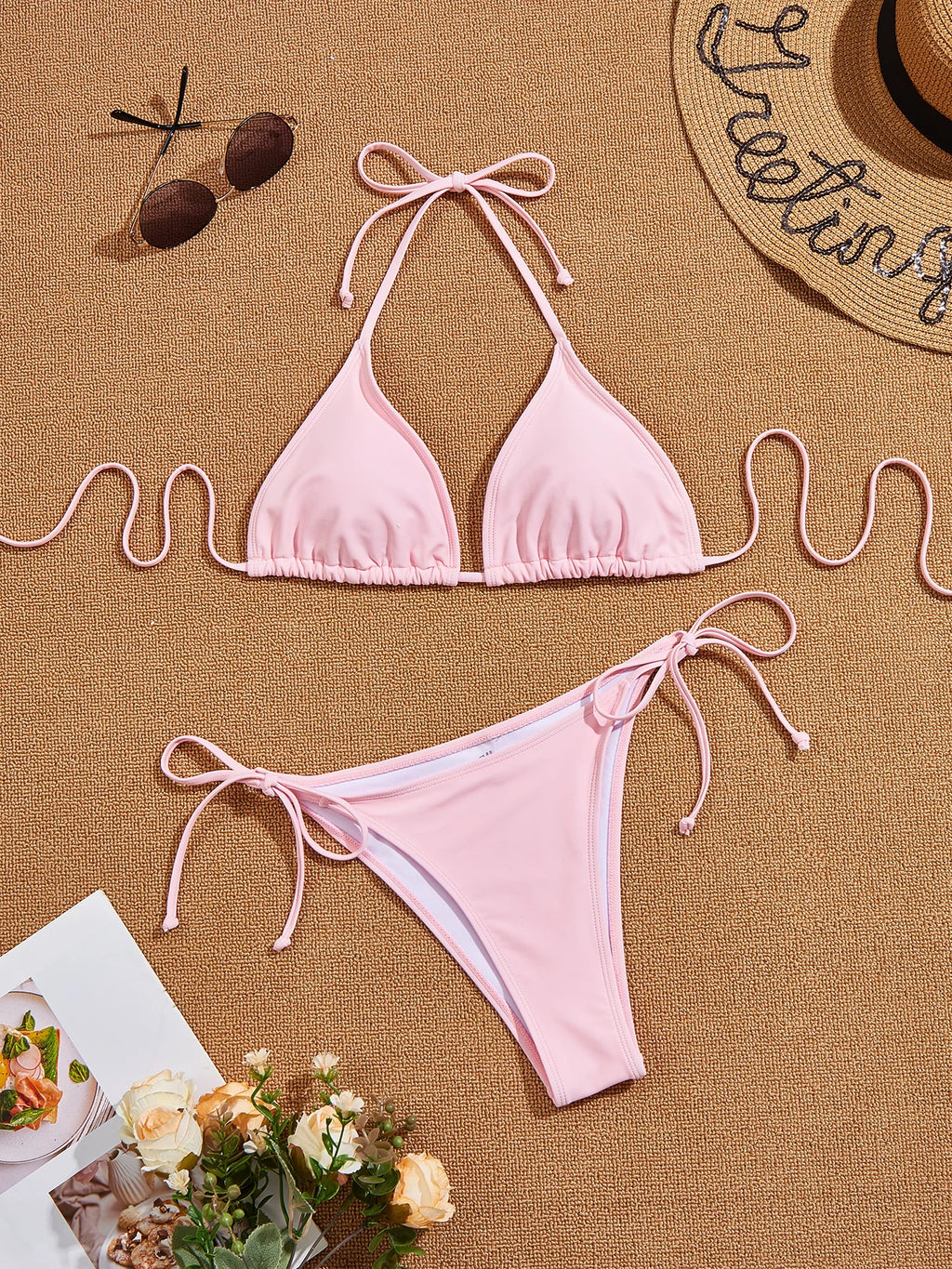Conjunto de Bikini de 2 Piezas para Mujer, Diseño sin Tirantes y Espalda Descubierta, Traje de Baño Rojo, Sexy, Color Sólido, Resistente a las Arrugas, para Damas