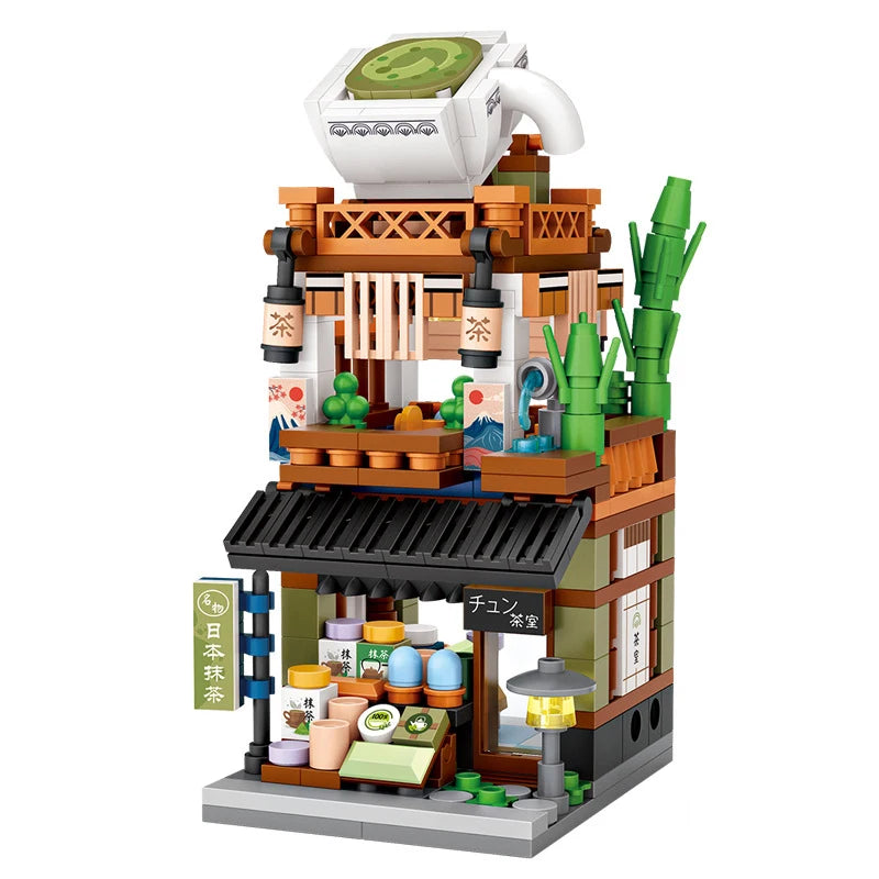 LOZ-serie de calle giratoria, tienda de ramen de estilo japonés, casa de aguas termales, tienda de ropa, tienda matcha, modelo de bloques de construcción, juguetes de regalo
