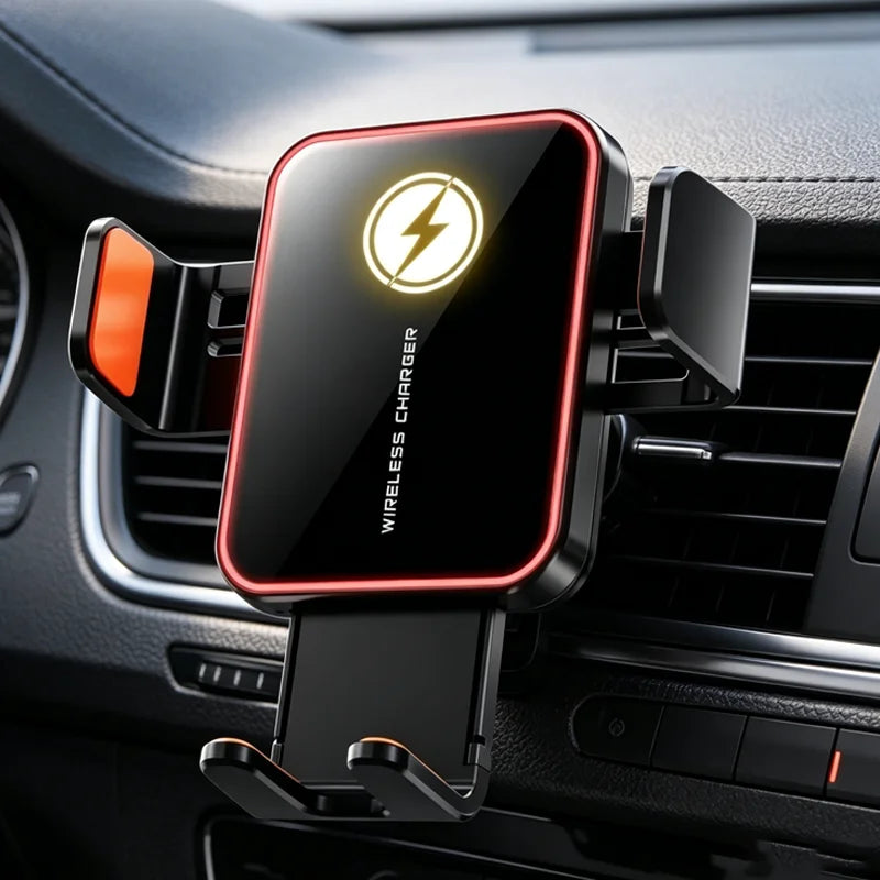 Mini Cargador Inalámbrico para Auto con Sensor Inteligente, Carga Rápida de 15W, Soporte para Teléfono con Ventilación de Aire para iPhone 17 16 15 14 13 12 Samsung