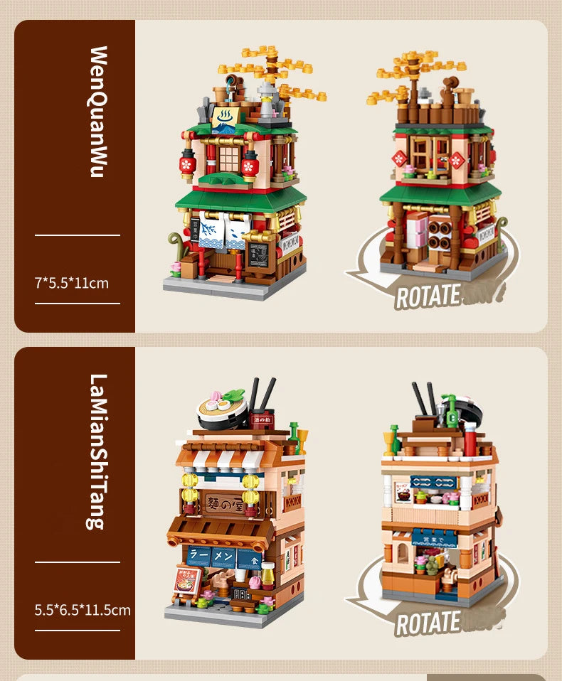 LOZ-serie de calle giratoria, tienda de ramen de estilo japonés, casa de aguas termales, tienda de ropa, tienda matcha, modelo de bloques de construcción, juguetes de regalo