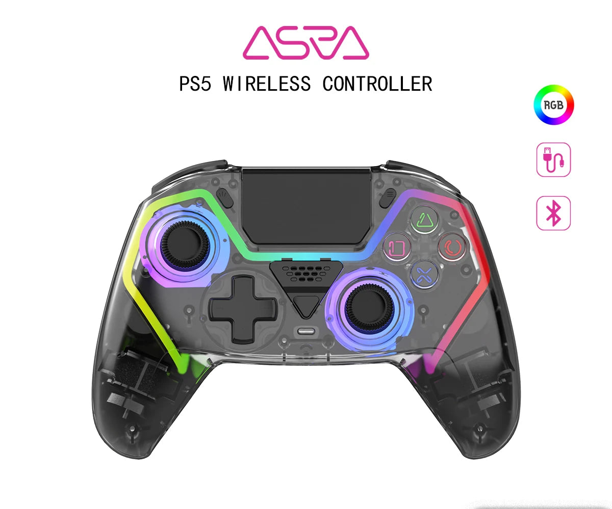 Controlador inalámbrico transparente HG-04D para PS5/PC/iOS/Android/Steam con BT 5,3, botón Macro, panel táctil, disparadores de llamada y Joystick