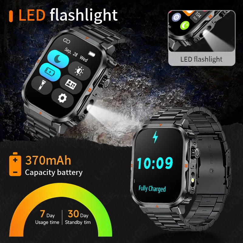 LIGE Reloj Inteligente Militar IP68 Linterna