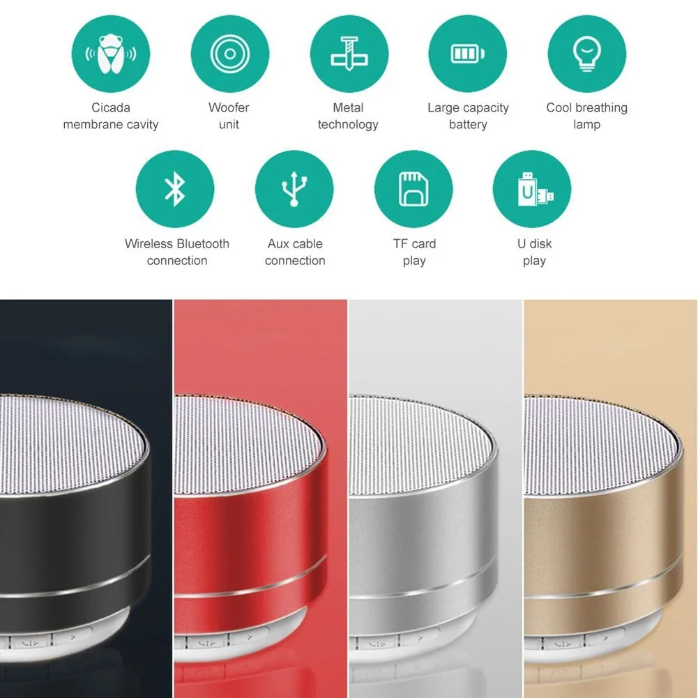 Altavoz Bluetooth inalámbrico A10, cañón de acero pequeño, Subwoofer, Mini tarjeta de regalo portátil, Altavoz Bluetooth, altavoces de Color para exteriores