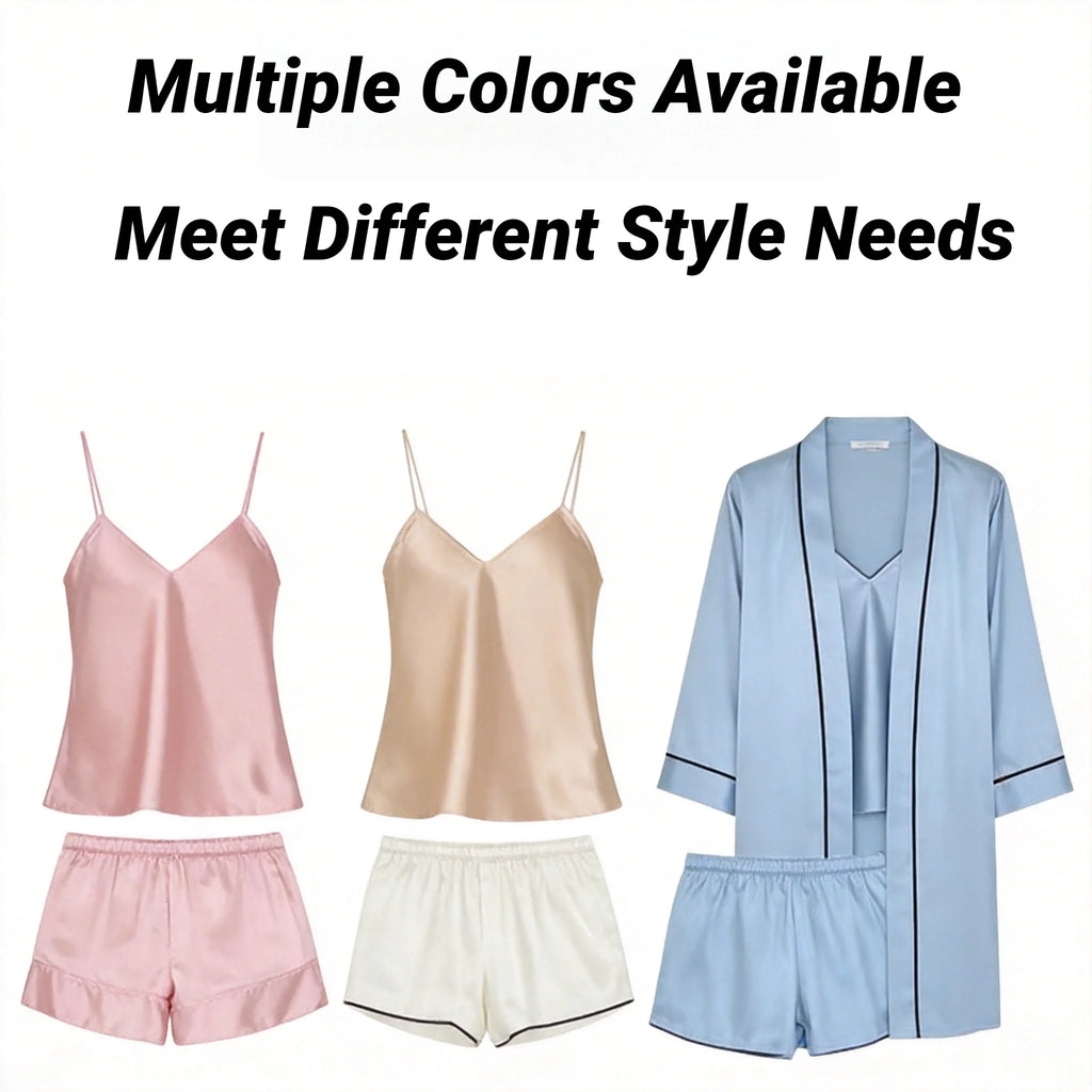 Conjunto Pijama de Satén 3 Piezas con Bata – Ropa de Dormir Mujer