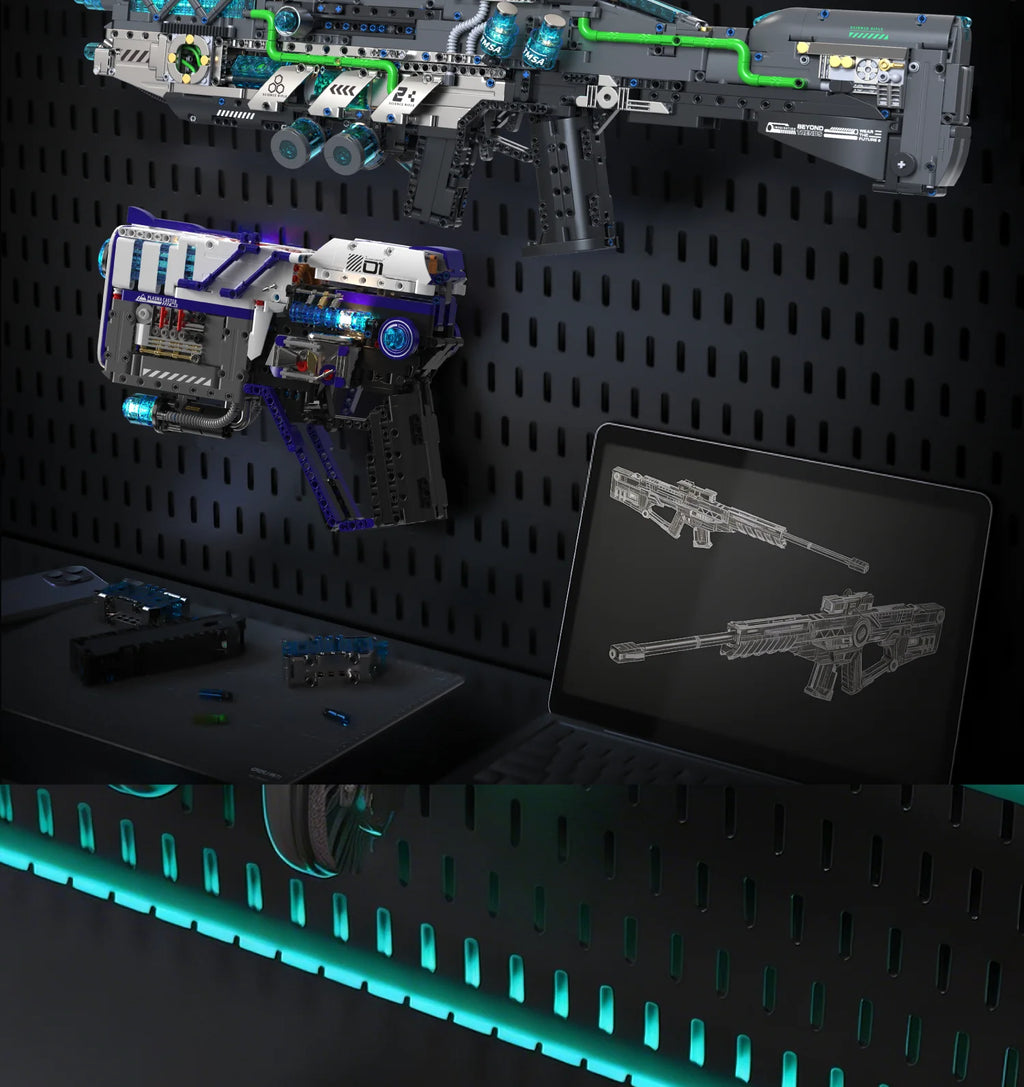 Juego de Bloques de Construcción de Pistola Mecánica con Luces, 1334 Piezas, Adorno de Escritorio de Pistola de Juguete, Juguete Educativo de Construcción de Modelos, Regalo de Cumpleaños