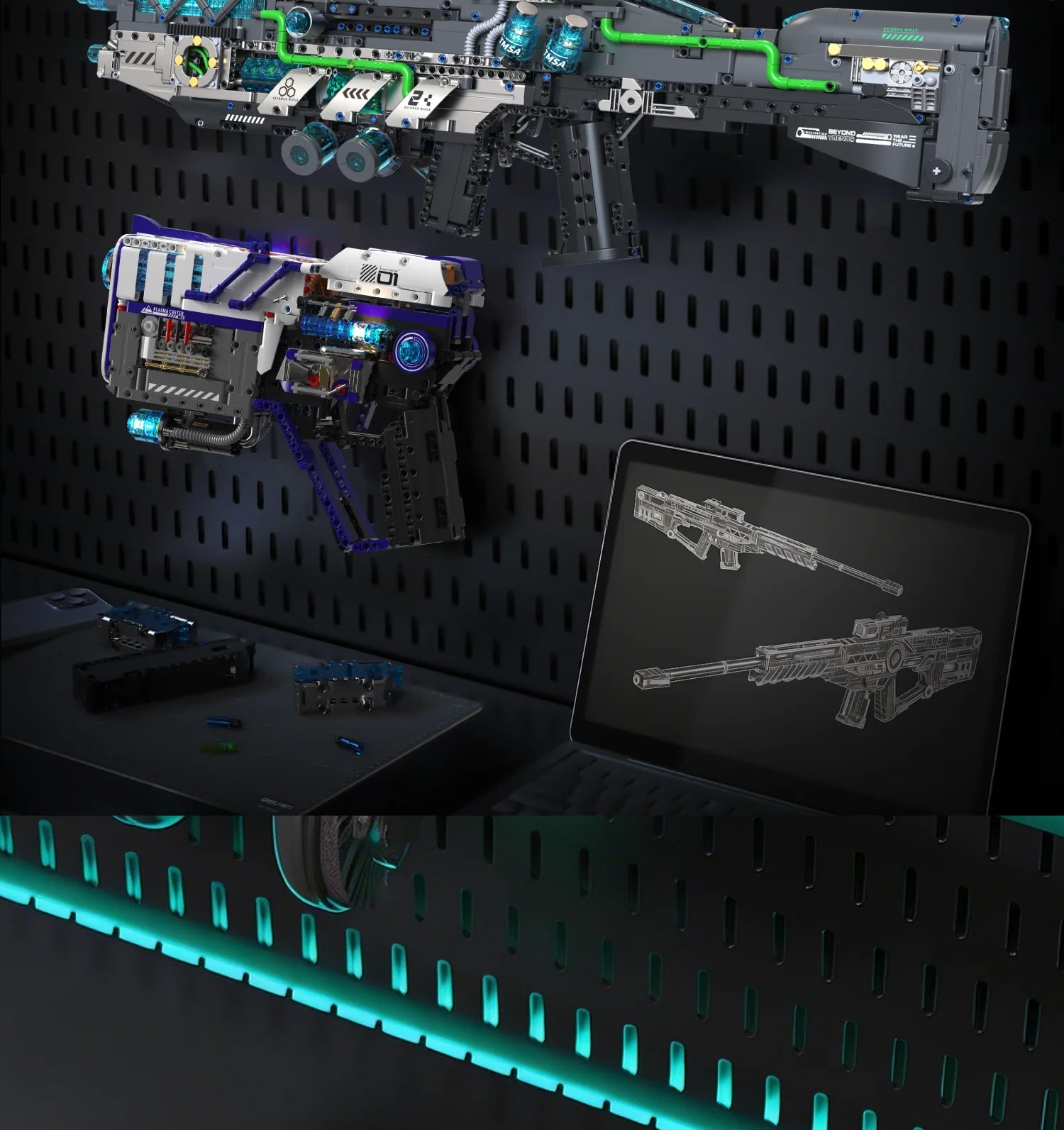 Juego de Bloques de Construcción de Pistola Mecánica con Luces, 1334 Piezas, Adorno de Escritorio de Pistola de Juguete, Juguete Educativo de Construcción de Modelos, Regalo de Cumpleaños