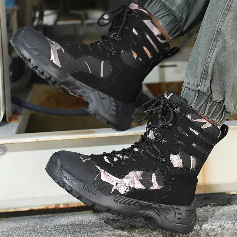 Botas tácticas de senderismo para hombre, caña alta, antideslizantes