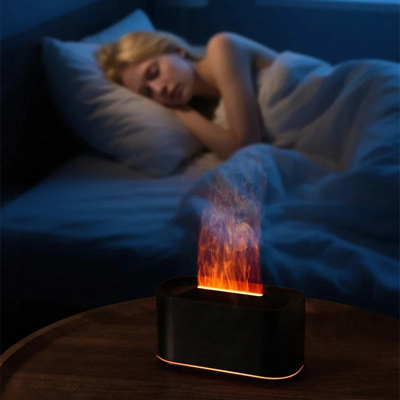 Máquina de aromaterapia con llama, atomización de luz colorida, luz de ambiente de escritorio delicada, adecuada para oficina, dormitorio, sala de estar