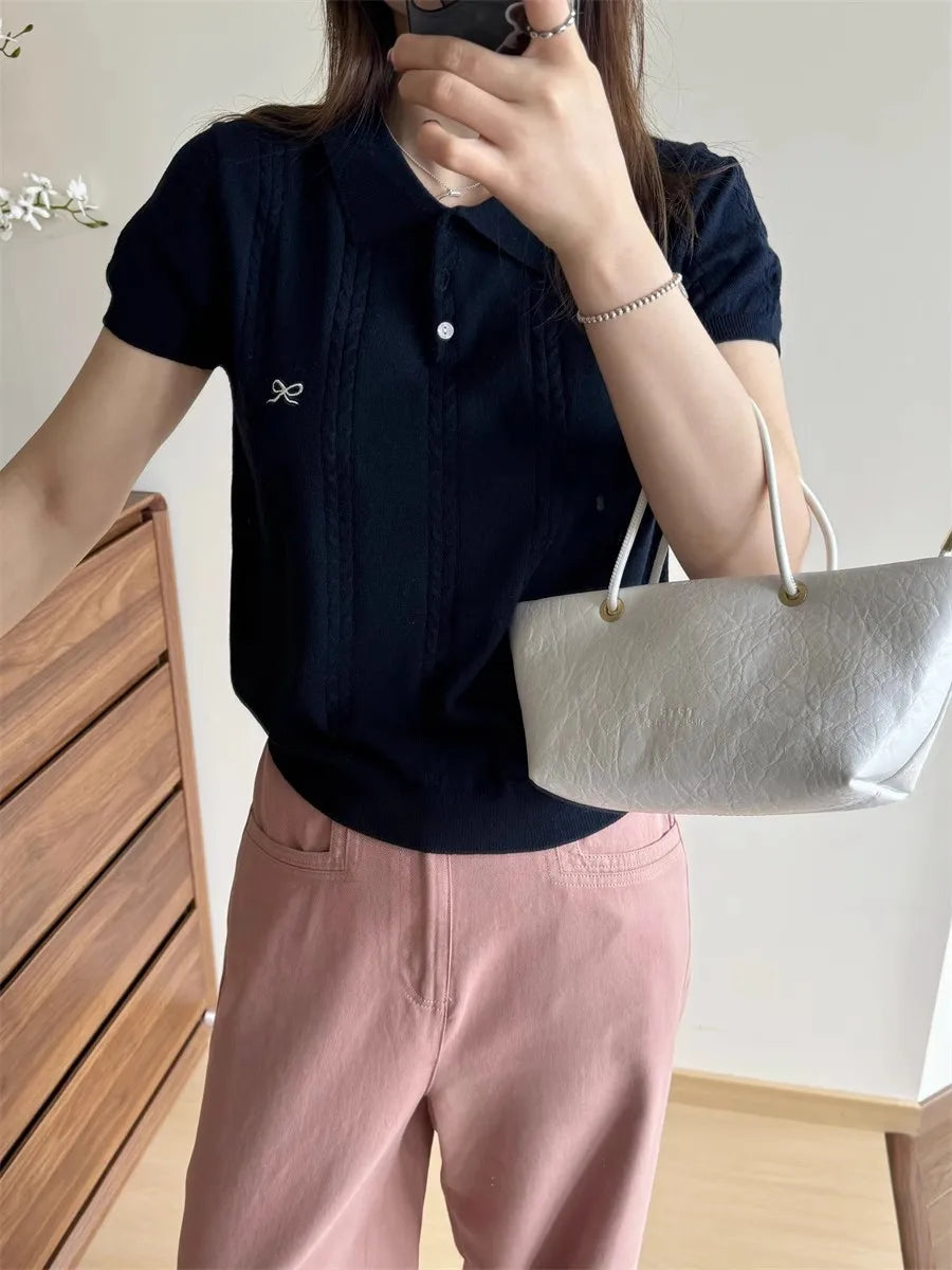 Camiseta Polo Coreana Delgada para Mujer