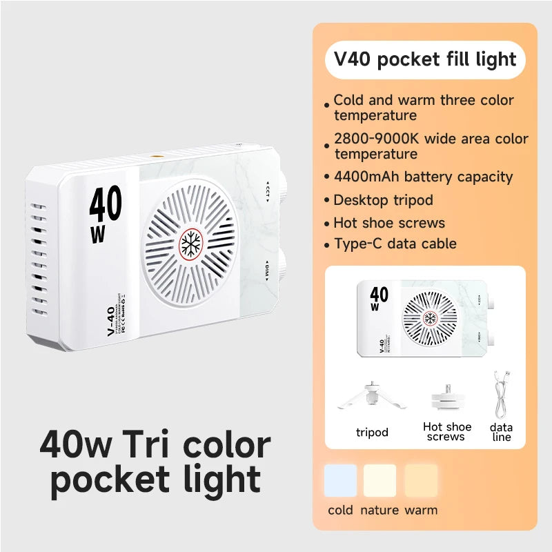 Luz LED para Cámara de 40W, 2800K-9000K, Iluminación para Fotografía, Panel de Luz Portátil Recargable de 4400mAh para Fotografía