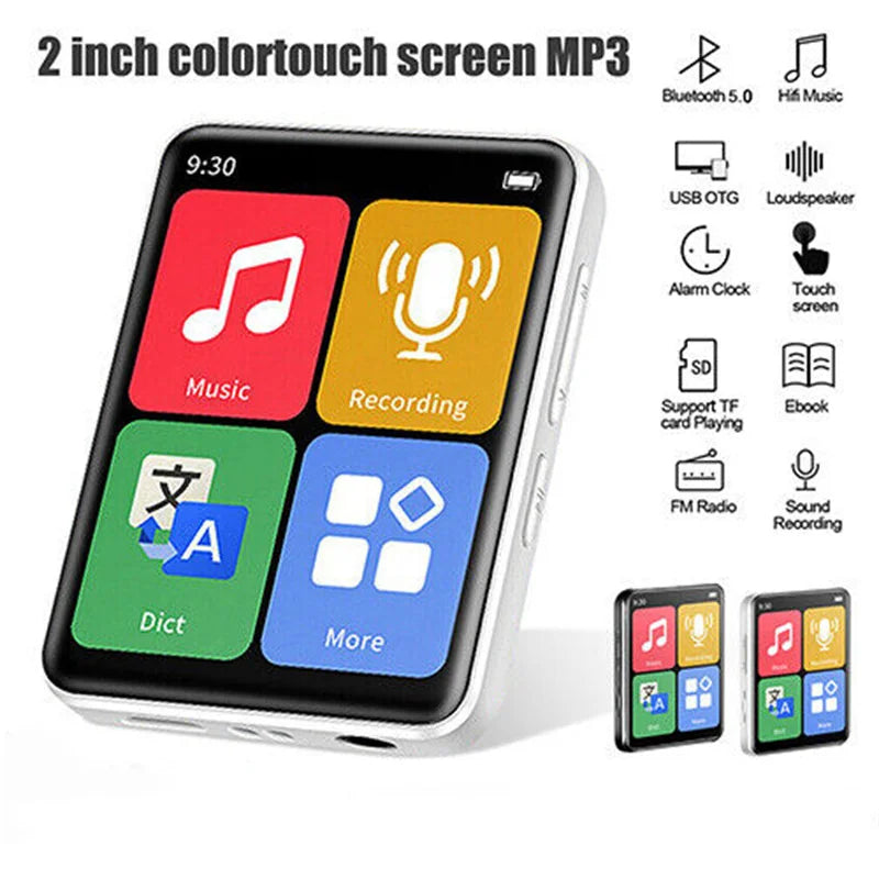 Reproductor MP3 portátil Bluetooth 5.0 con pantalla táctil y Radio FM