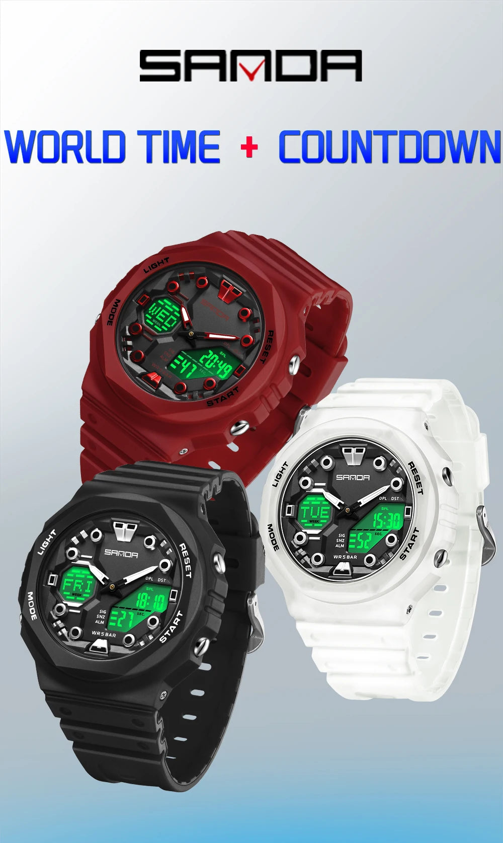 Reloj Digital SANDA 6200 para Hombre, Deportivo LED Impermeable 50M
