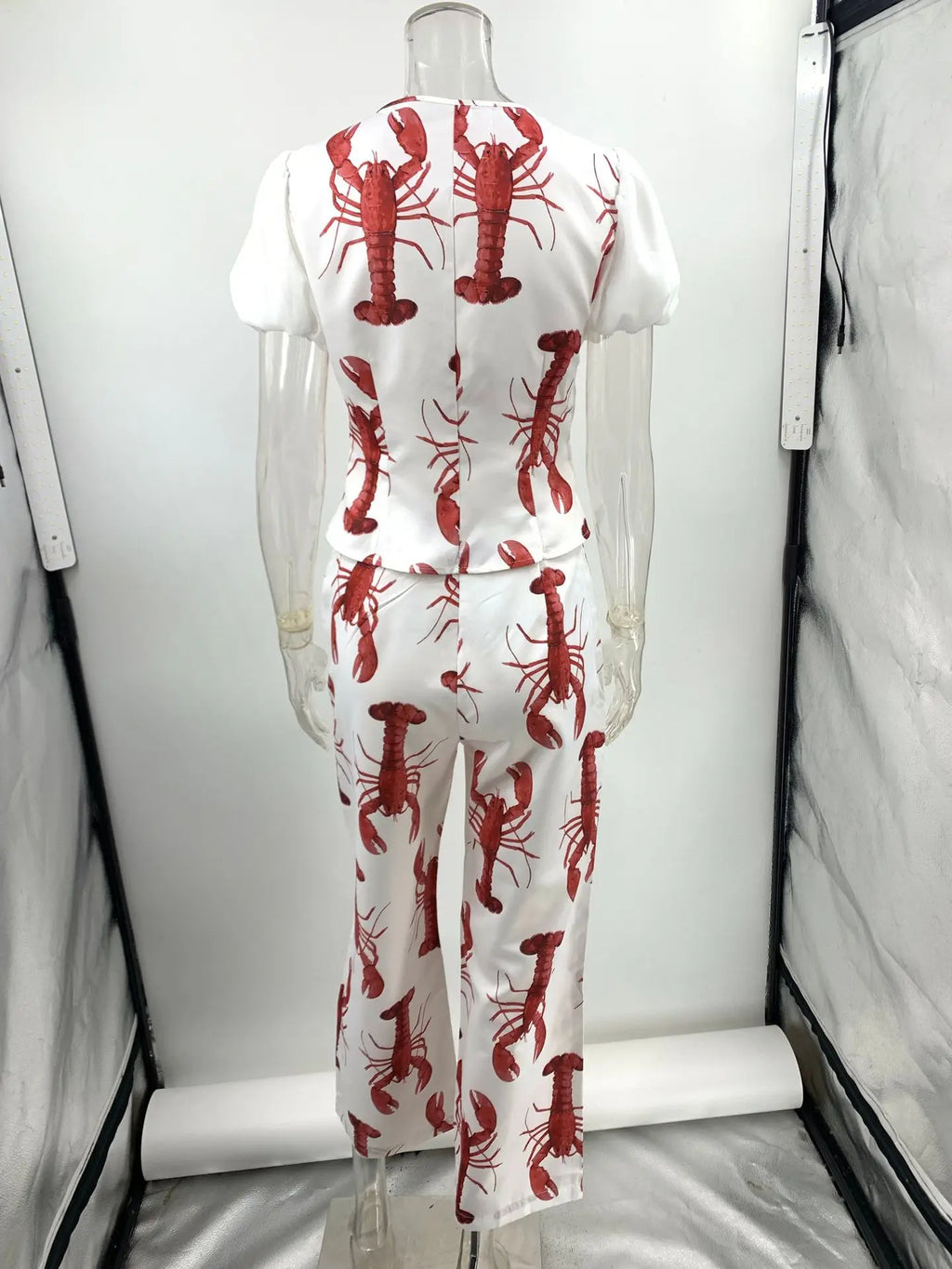 Conjunto de pantalones largos con estampado de crayón de dibujos animados para mujer, camisa de manga corta de verano, pantalón de pierna ancha de cintura alta, conjuntos de 2 piezas, trajes para mujer 2024