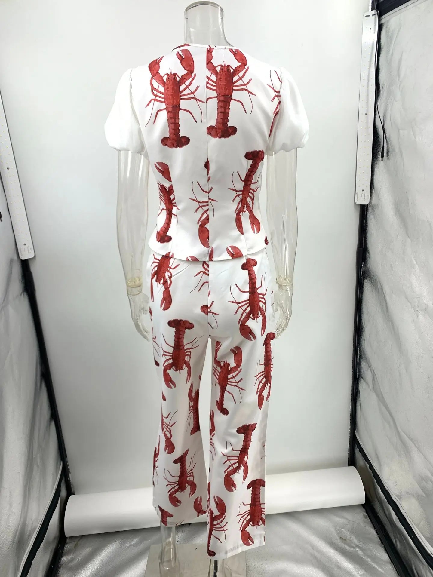 Conjunto de pantalones largos con estampado de crayón de dibujos animados para mujer, camisa de manga corta de verano, pantalón de pierna ancha de cintura alta, conjuntos de 2 piezas, trajes para mujer 2024
