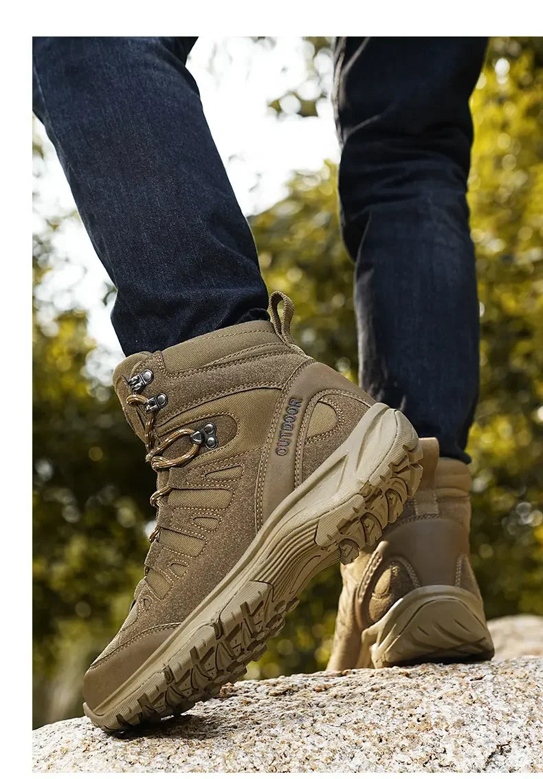 Botas de senderismo todoterreno para hombre, antideslizantes de caña alta