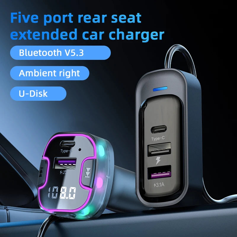 Transmisor FM Bluetooth 5.3 para Auto con Carga Dual USB y Manos Libres