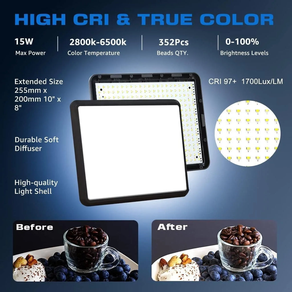 XRDKJ Paquete de 2 luces LED para videojuegos, luz de estudio, kit de iluminación de fotografía regulable 2800-6500K con trípode extensible de 57 pulgadas