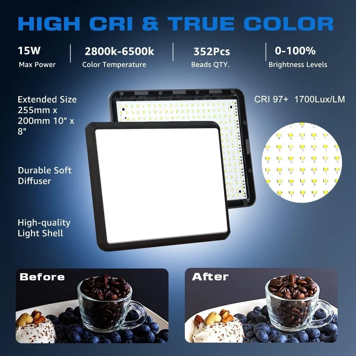 XRDKJ Paquete de 2 luces LED para videojuegos, luz de estudio, kit de iluminación de fotografía regulable 2800-6500K con trípode extensible de 57 pulgadas