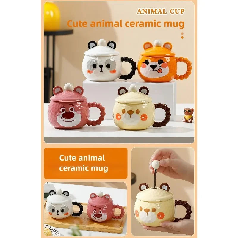 Taza de café de cerámica con tapa y cuchara, ideal para regalo o uso personal