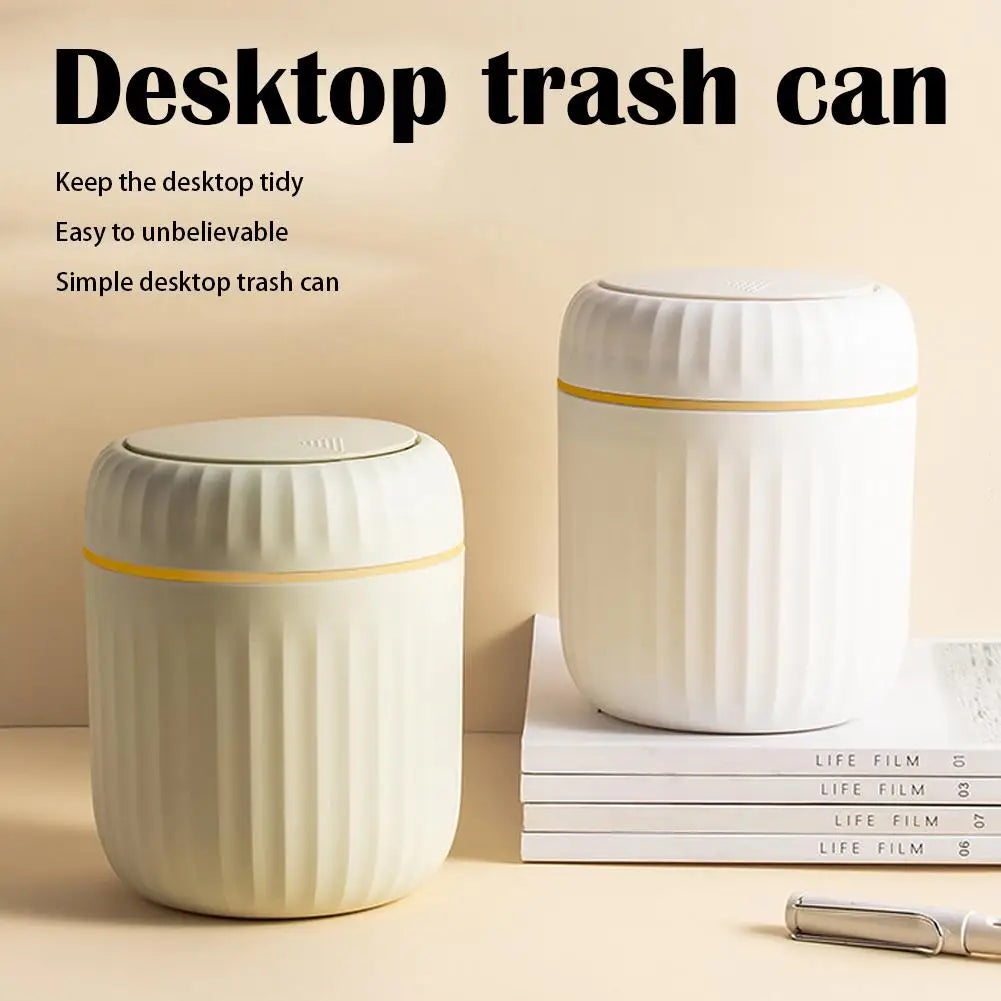 Mini bote de basura de escritorio, contenedor de basura de plástico duradero con tapa, organizador de basura para dormitorio, oficina, escritorio, suministros para el hogar