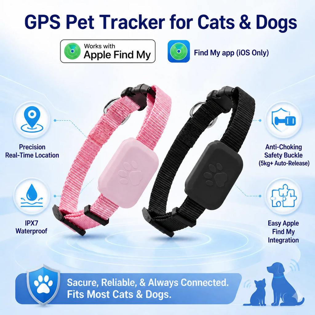 Rastreador GPS para Mascotas a Distancia, Resistente al Agua, Seguimiento en Tiempo Real, Alerta de Movimiento, Collar Antipérdida para Perros y Gatos, Localizador Global para la Aplicación Apple Find