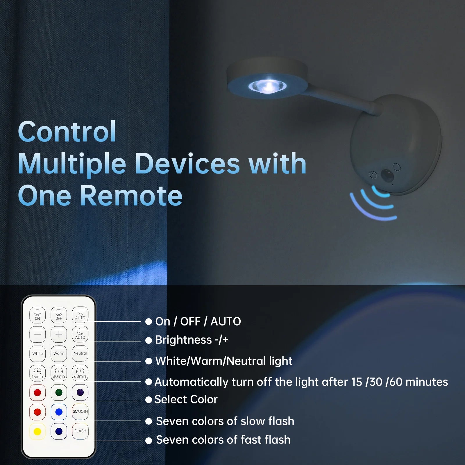 Lámpara de Pared LED RGB con Sensor, 16 Colores