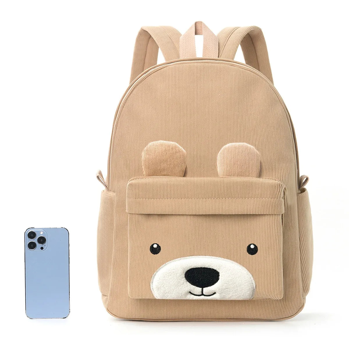 Mochila Infantil de Pana, Mochila Escolar Primaria, Mochila Casual de Moda con Diseño de Oso, Mochila de Gran Capacidad