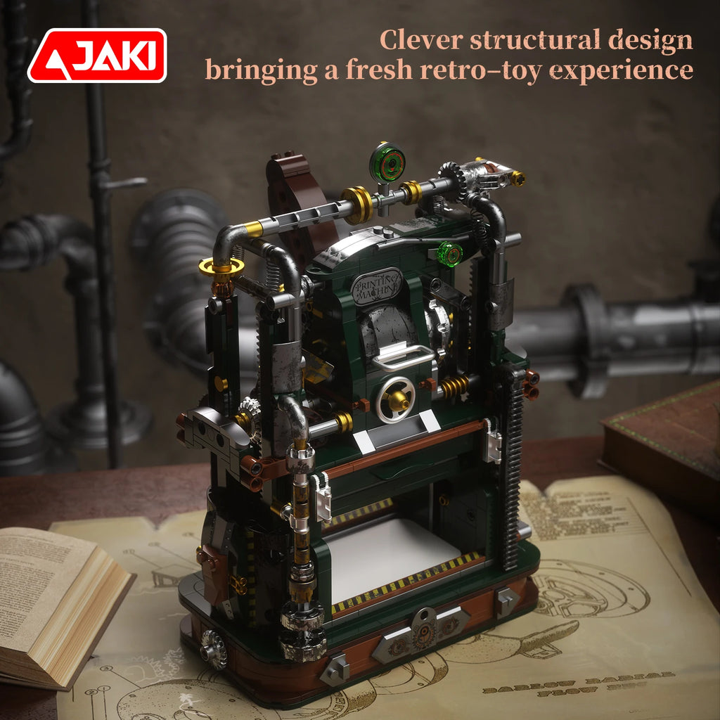 Juego de Bloques de Construcción JAKI Retro con Diseño de Prensa de Impresión, Simulación de Prensa de Impresión, Decoración para el Hogar, Juguete de Ensamblaje DIY, Regalo de Cumpleaños