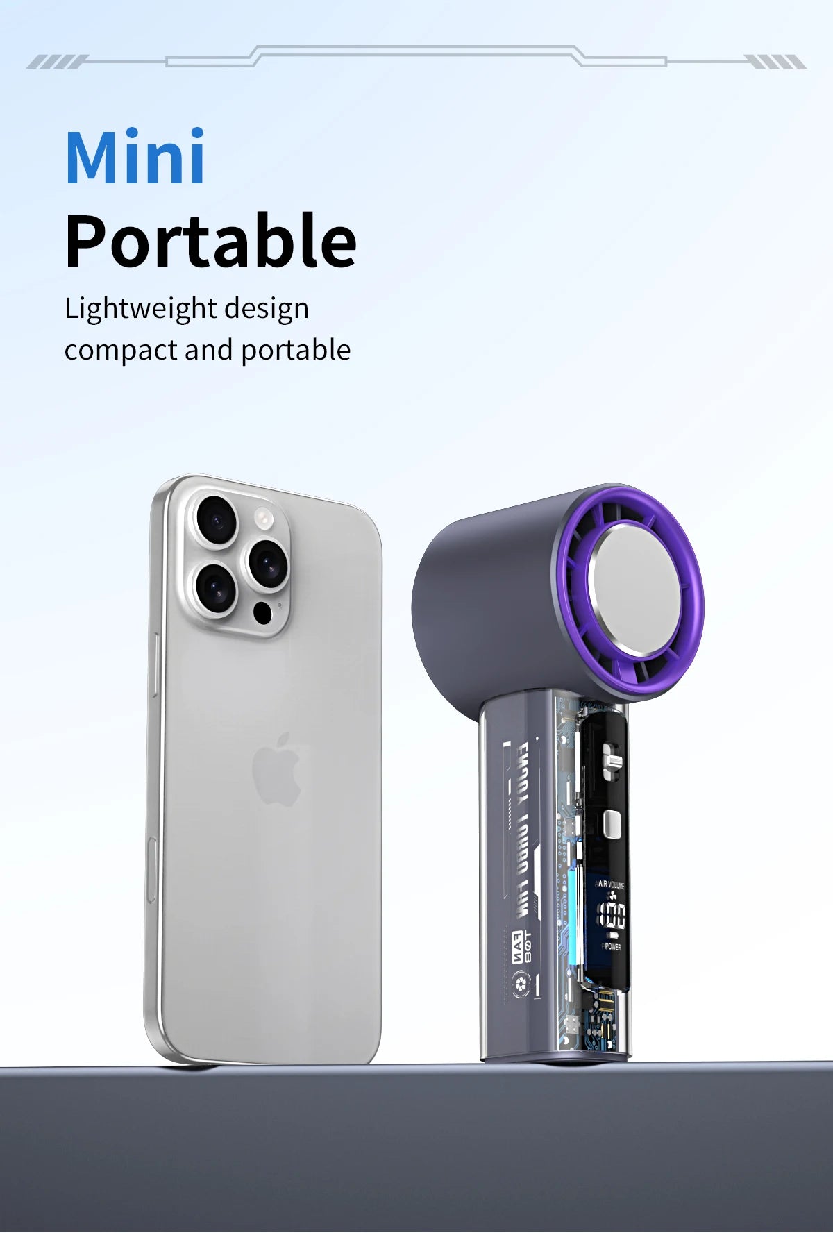 Refrigeración de alta velocidad, ventilador pequeño de mano, pantalla digital inteligente, botones físicos, ajuste de velocidad del viento, mini portátil