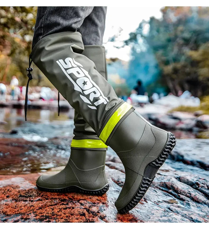 Botas de lluvia para hombre impermeables antideslizantes de caña alta