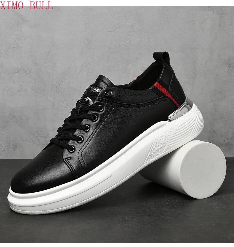 Zapatillas de deporte de cuero genuino para hombres, zapatos con elevador, zapatos invisibles transpirables, zapatillas de deporte casuales de moda para hombres