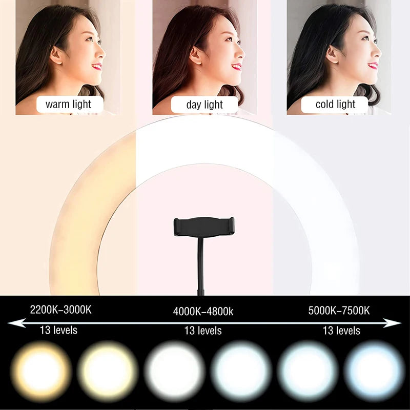 Anillo de luz LED para Selfie de 16/26/33cm, luz de relleno para fotografía, lámpara de anillo Led, luz de anillo para grabación de vídeo, transmisión en vivo, lámpara para Selfie