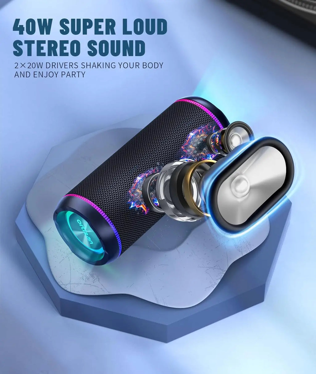Ortizan X30 Altavoces Bluetooth portátiles Bass Boost 40W Potente altavoz inalámbrico IPX7 resistente al agua con batería de 6600mAh USB/TF/AUX