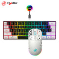HXSJ-60% Juego de teclado y ratón retroiluminado RGB, teclado con cable de 61 teclas, ratón inalámbrico óptico para juegos de 3 modos para ordenador portátil y PC