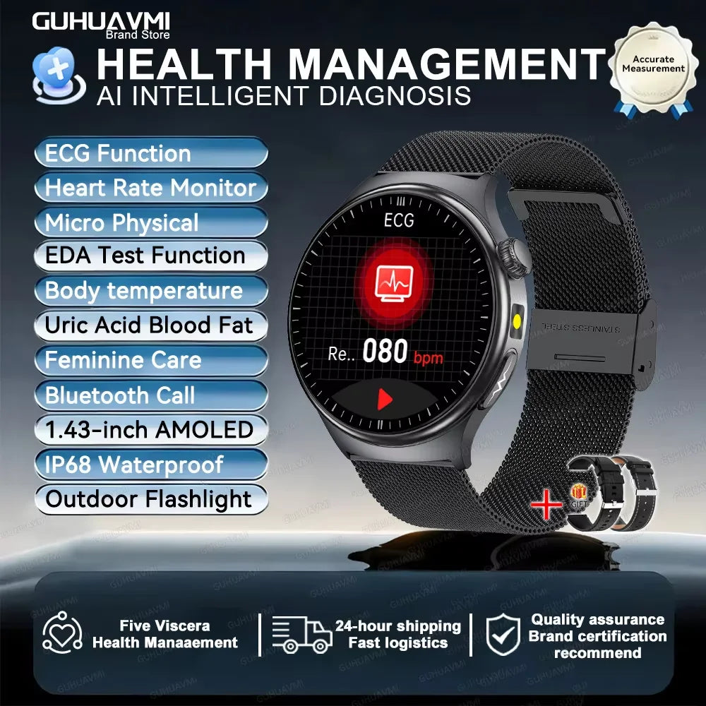 Reloj Inteligente con ECG, Grasa Corporal y Presión Arterial AMOLED