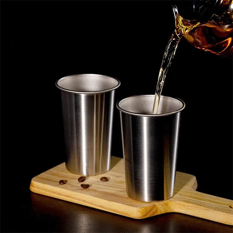 LMETJMA-vasos de pinta de acero inoxidable de 500ML, vasos de agua irrompibles, vasos de Metal reutilizables apilables para niños, viajes JT66