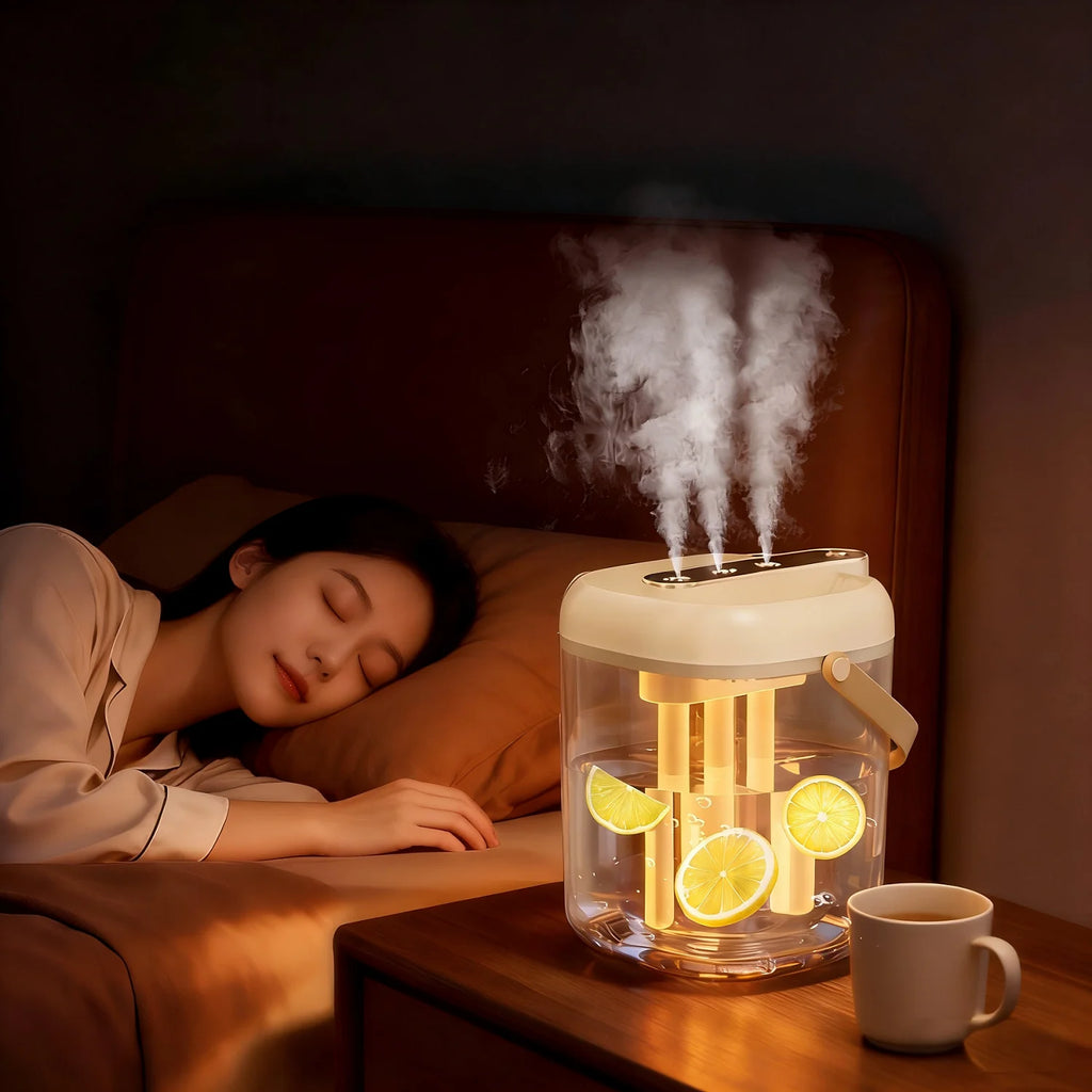 Humidificador Inteligente de 3 Pulverizaciones - Tanque de Agua de Gran Capacidad de 2L, Luz Nocturna Cálida, Protección Contra la Falta de Agua, Ajuste de Niebla de 4 Velocidades